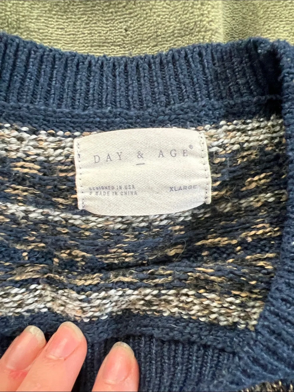 Men's Navy Fair Isle Crewneck Sweater with Cream & Brown Accents